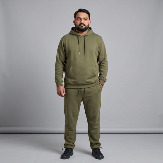 Olive Green Fleece Co-ord Set for Men with Adjustable Bottom Opening and Zip Pockets