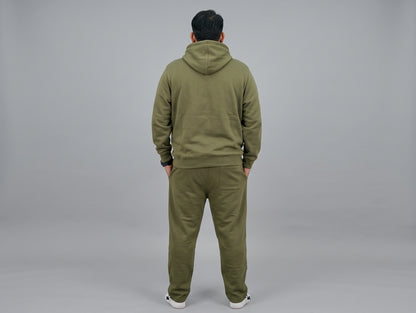 Olive Green Fleece Co-ord Set for Men with Adjustable Bottom Opening and Zip Pockets