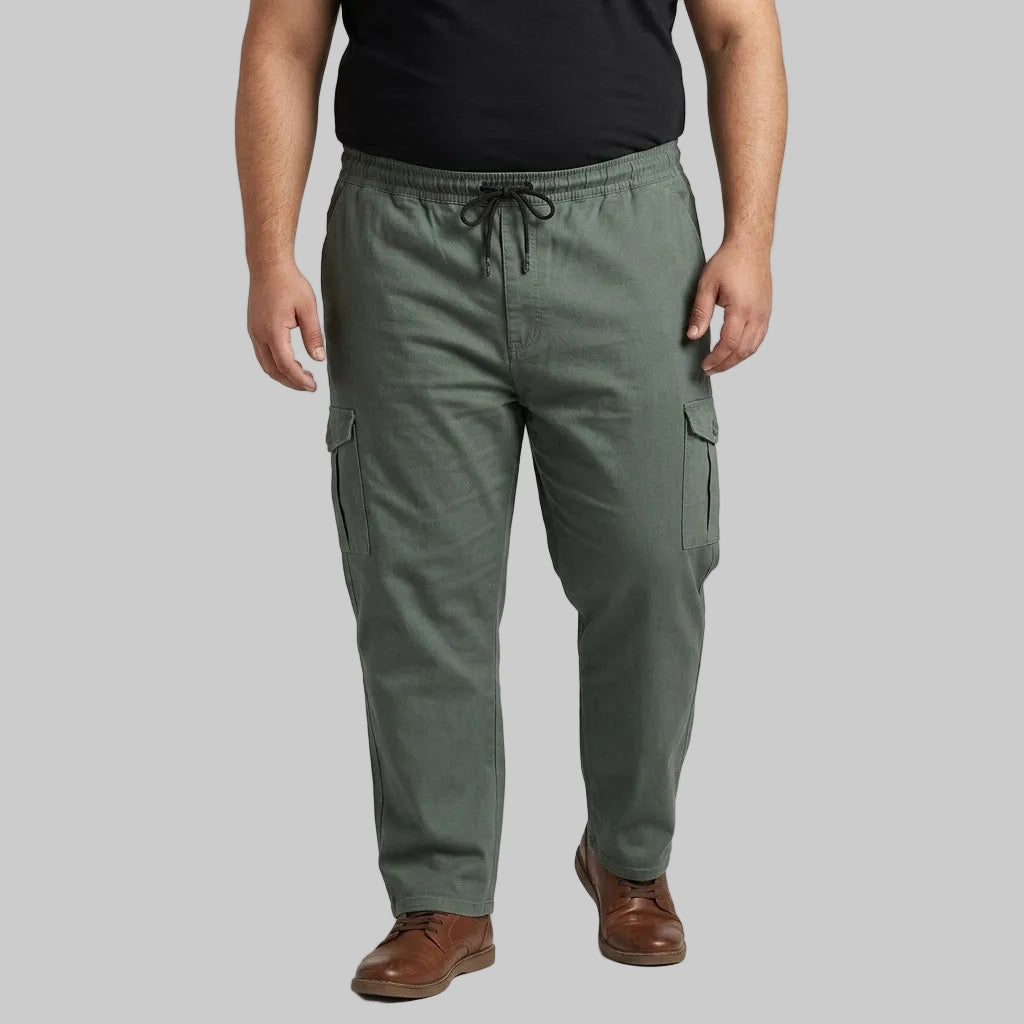 Olive Green Plus Size Cargo Trouser made from cotton fabric for men