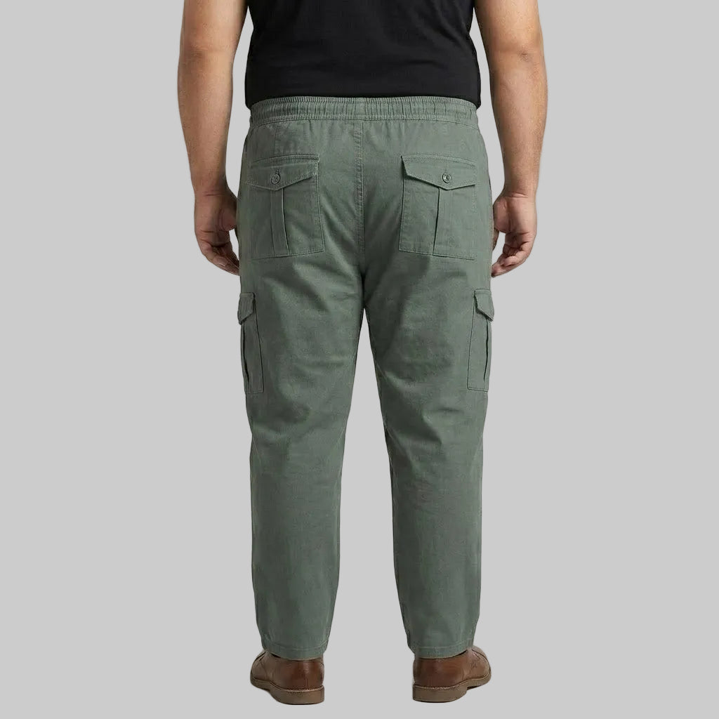 Olive Green Plus Size Cargo Trouser made from cotton fabric for men