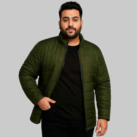 Olive Green Plus Size Long Sleeve Puffer Jacket PSM-8726