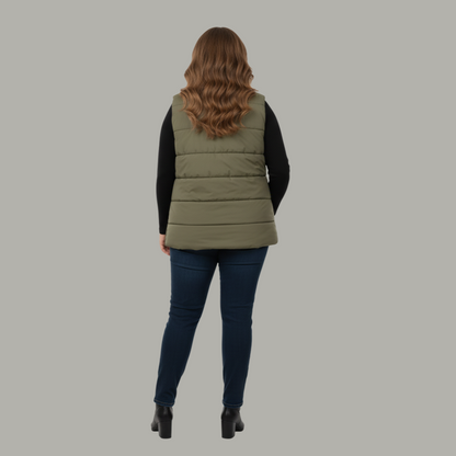 Olive Green Sleeveless Plus Size Women’s Puffer Jacket PSW-10068