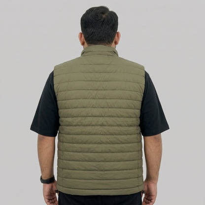 Olive Green Polyester Sleeveless Quilted Puffer Vest for Men, Sizes 2XL to 6XL