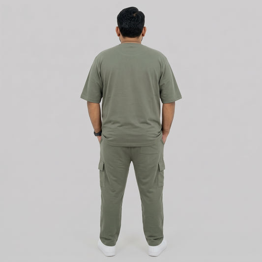 Olive Green Terry Cargo Co-Ord Set PSM-11711