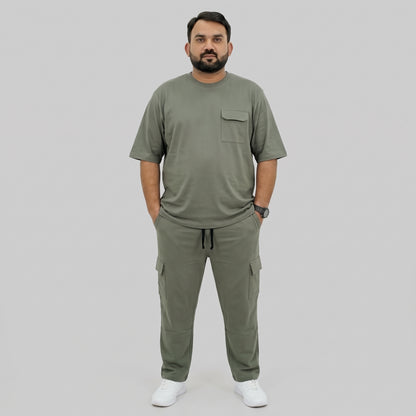 Olive Green Terry Cargo Co-Ord Set PSM-11711