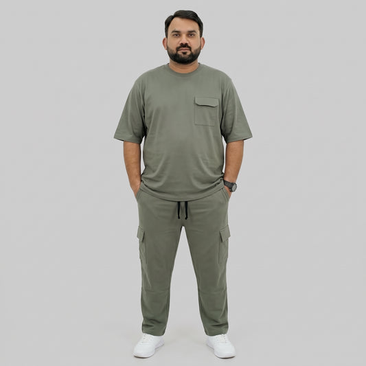 Olive Green Terry Cargo Co-Ord Set PSM-11711