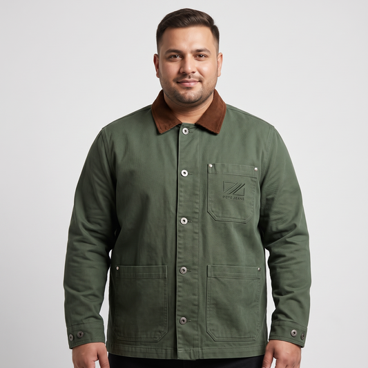 Olive Green Twill Cotton Big Size Jacket PSM-6174