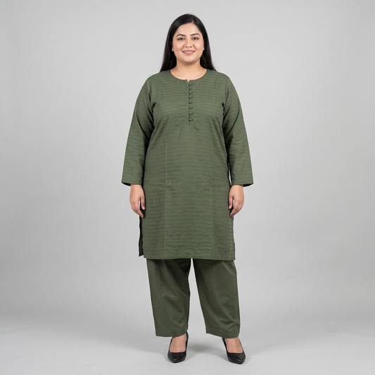 Olive Grove Striped Dobby Jacquard Co-Ord Set PSW-11411