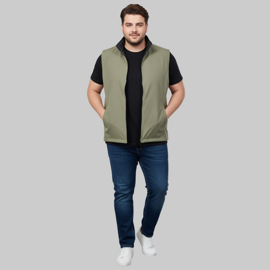 Olive Plus-Size Sleeveless Puffer Jacket PSM-10004