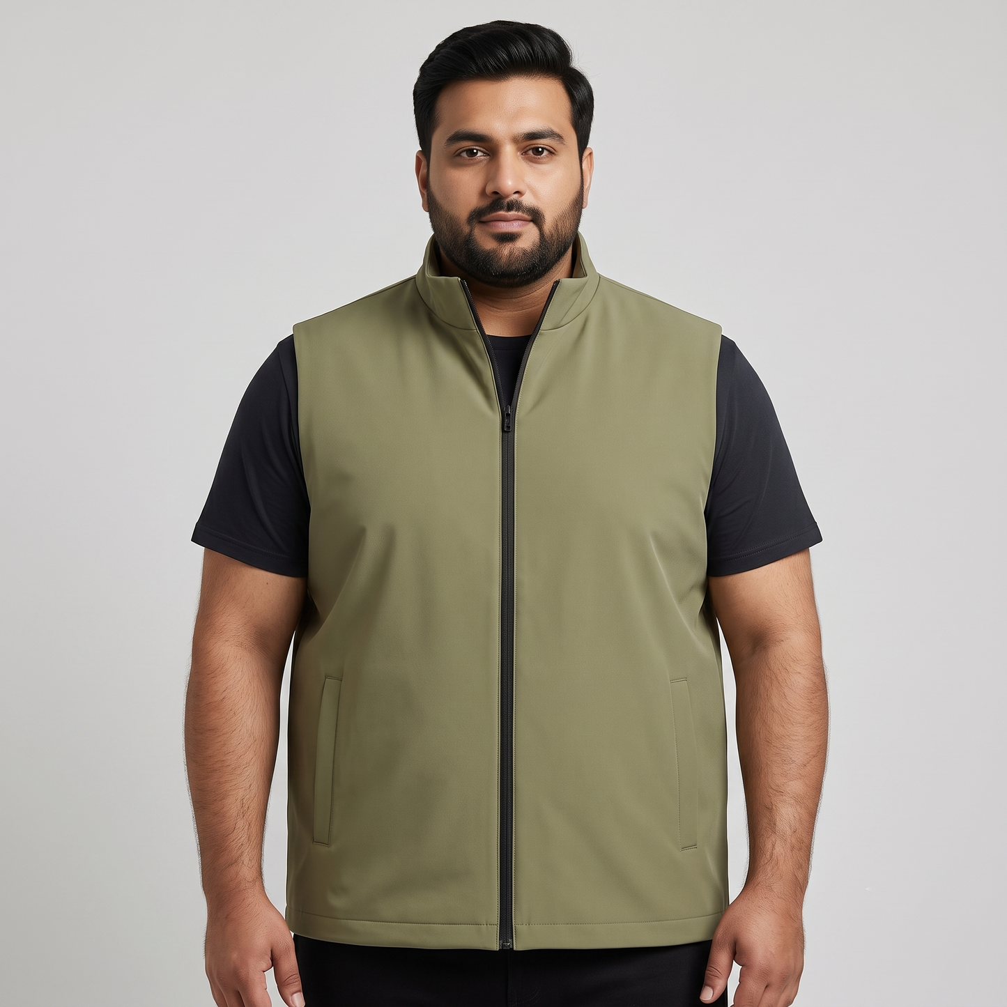 Olive Plus-Size Sleeveless Puffer Jacket PSM-10004