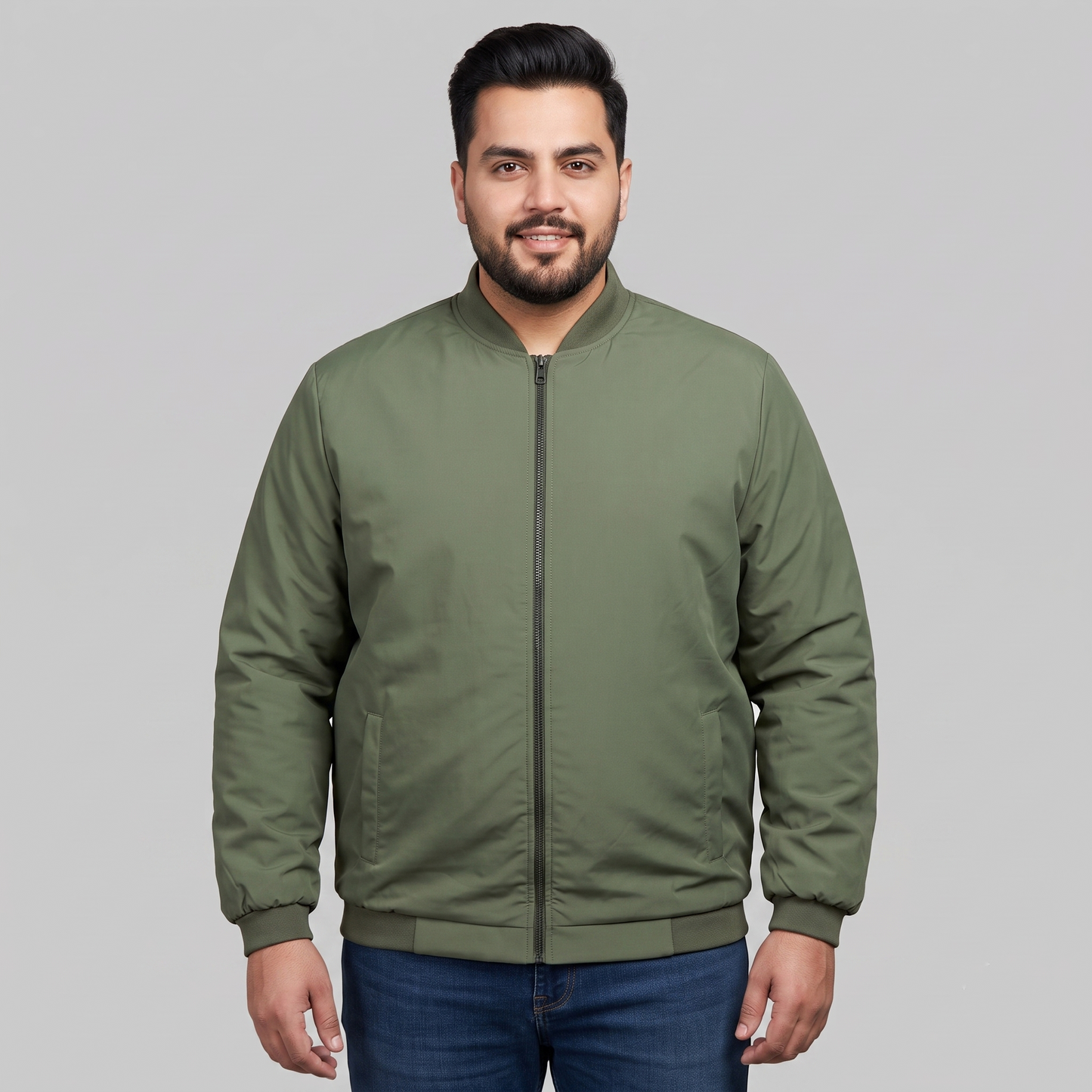 Olive Plus Size Bomber Jacket PSM-10531