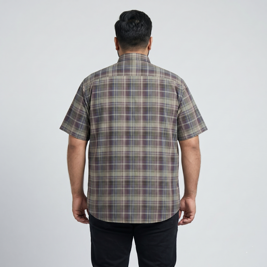Olive & Purple Plaid Half Sleeve Casual Shirt PSM-11193