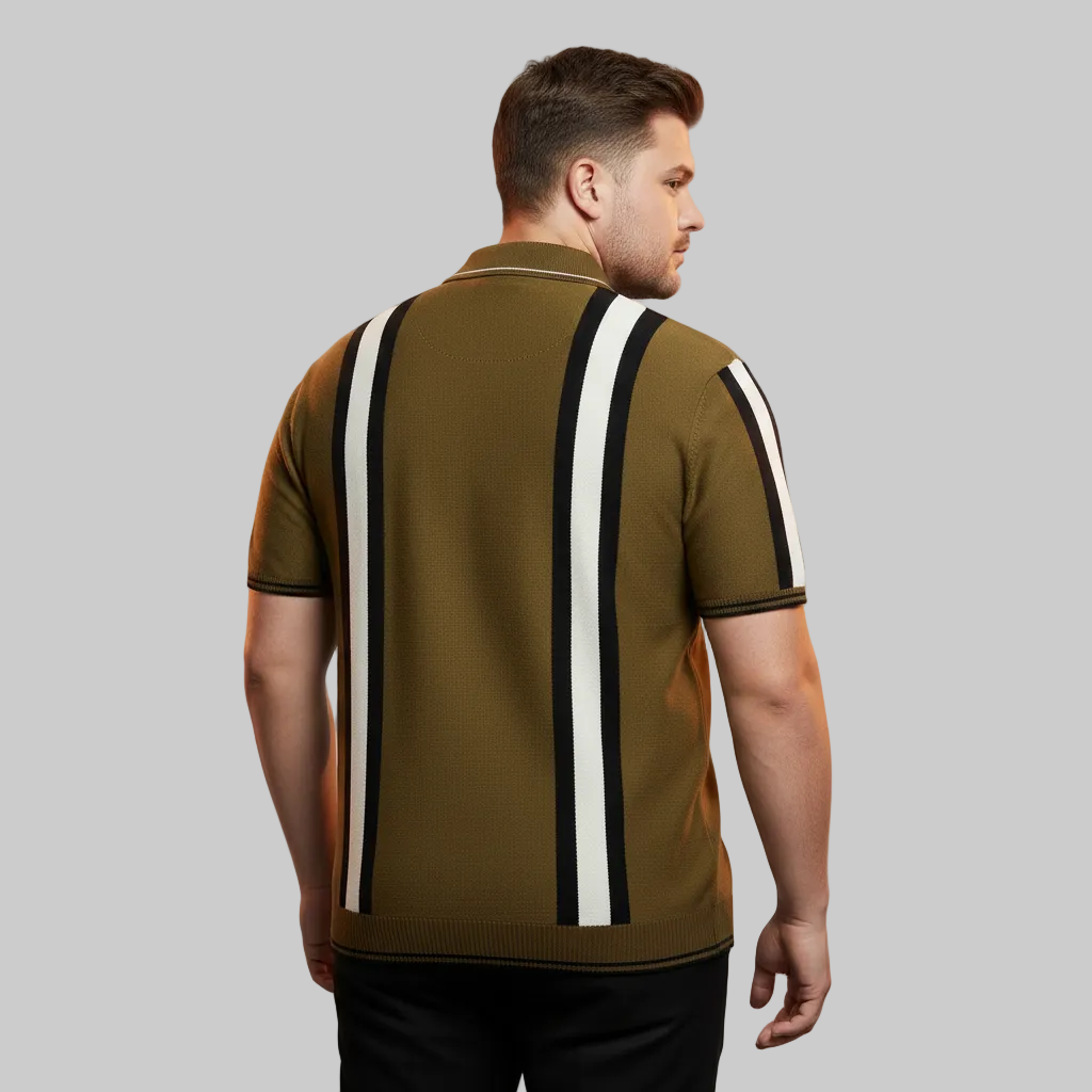 Olive Solid Vertical Stripe Polo T-Shirt PSM-10644