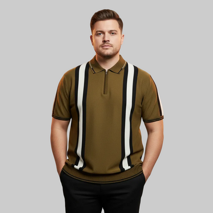 Olive Solid Vertical Stripe Polo T-Shirt PSM-10644
