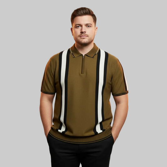 Olive Solid Vertical Stripe Polo T-Shirt PSM-10644
