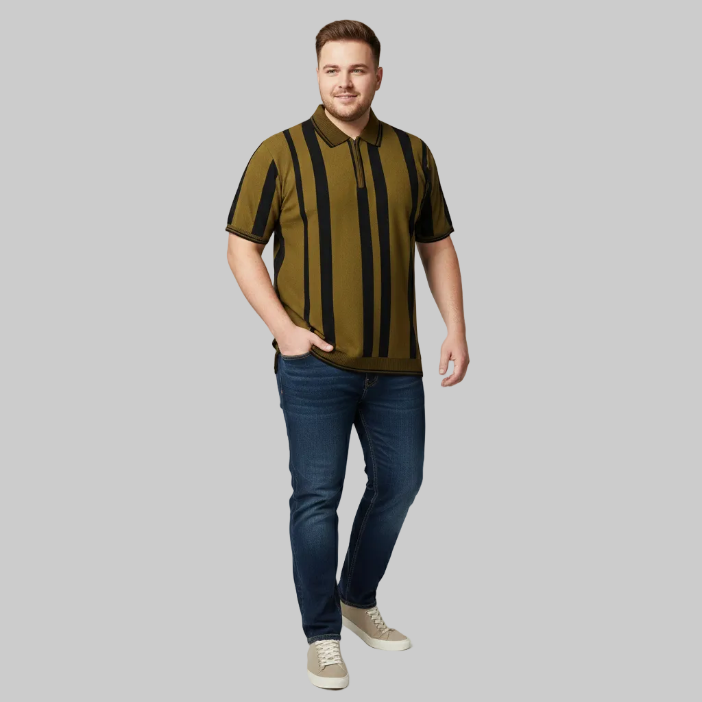 Olive Vertical Stripe Polo T-Shirt PSM-10639