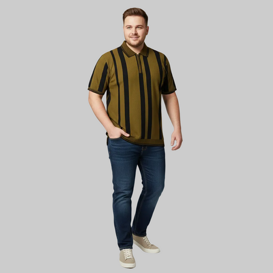 Olive Vertical Stripe Polo T-Shirt PSM-10639