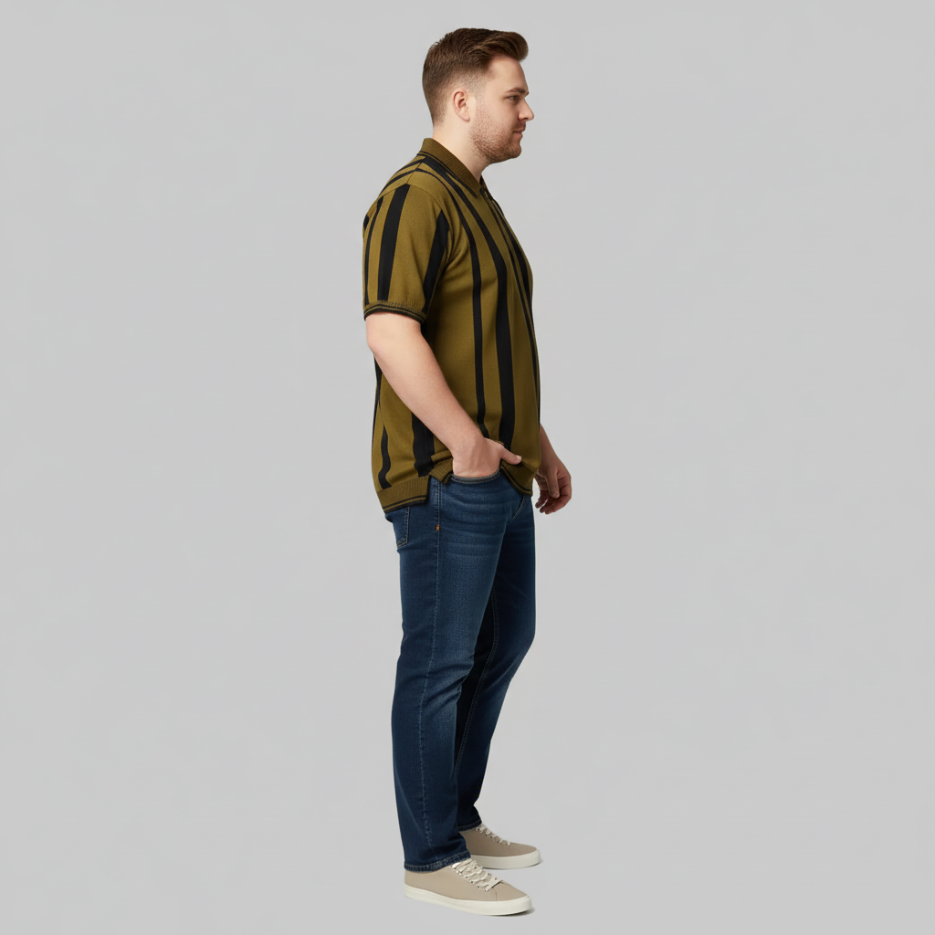 Olive Vertical Stripe Polo T-Shirt PSM-10639