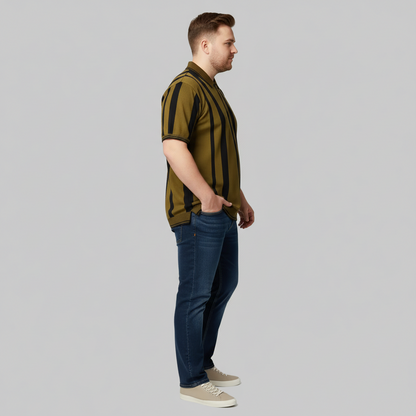 Olive Vertical Stripe Polo T-Shirt PSM-10639