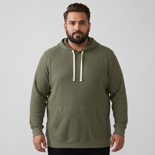 Olive Waffle-Knit Big & Tall Thermal Hoodie PSM-4138