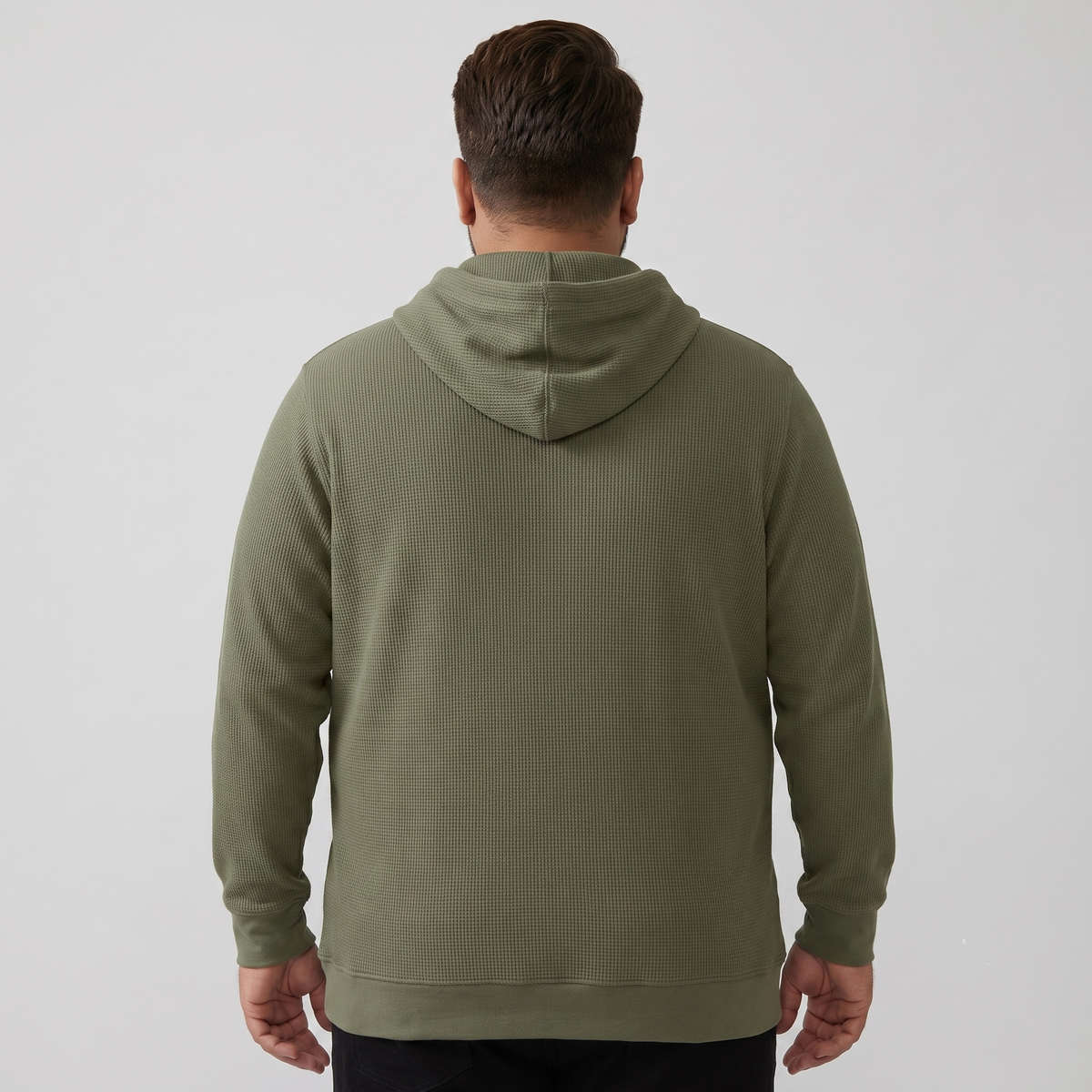 Olive Waffle-Knit Big & Tall Thermal Hoodie PSM-4138