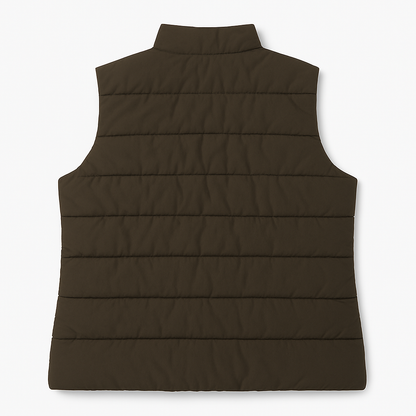 Olive Zip-Front Sleeveless Puffer Jacket for Plus Size Women