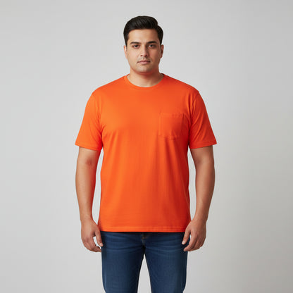 Orange Big & Tall Crewneck T-Shirt with Chest Pocket – Plus-Size Men’s Tee