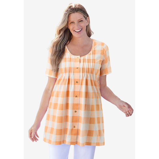 Orange Melon Buffalo Plaid A-Line Knit Tunic PSW-8163