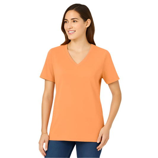 Orange Melon Classic V-Neck Cotton Tee – Short Sleeve Relaxed Fit
