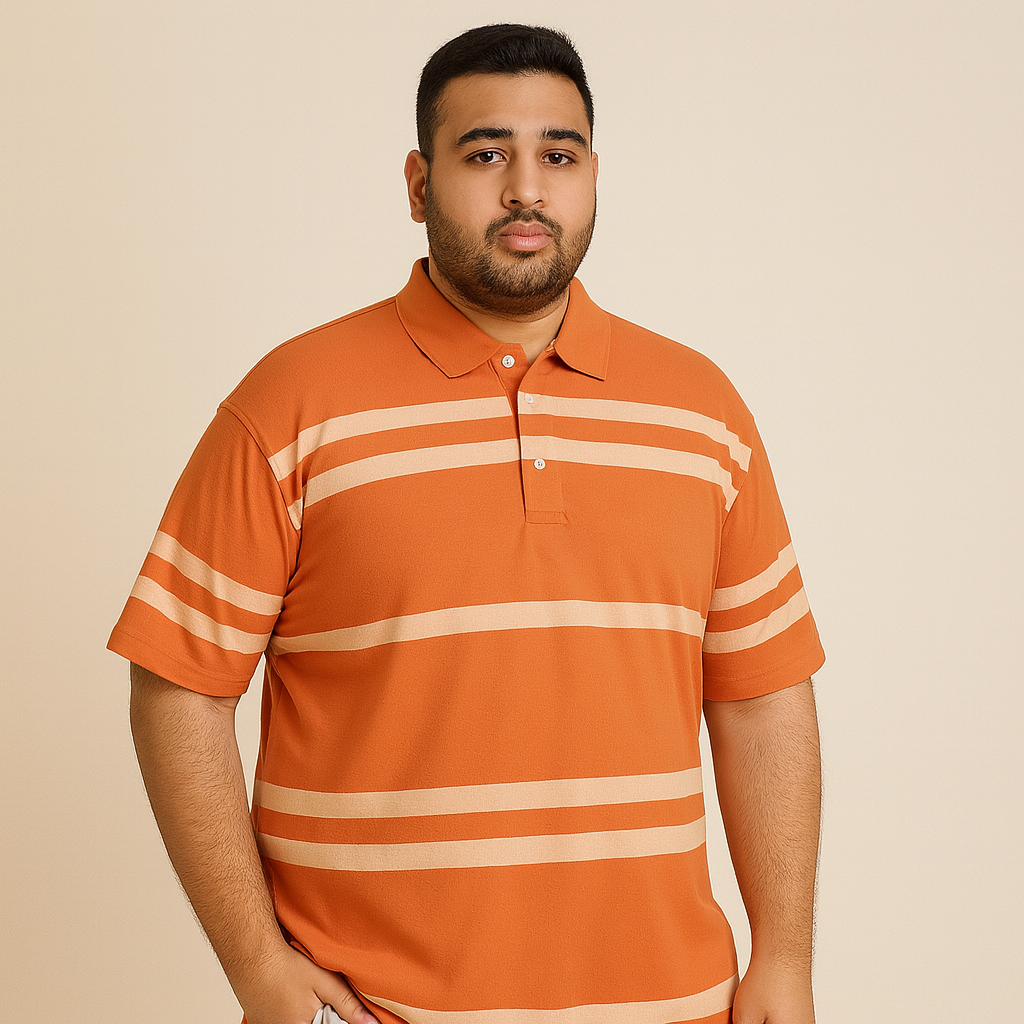 Orange Stripe Big Size Short Sleeve Polo Shirt PSM-3240