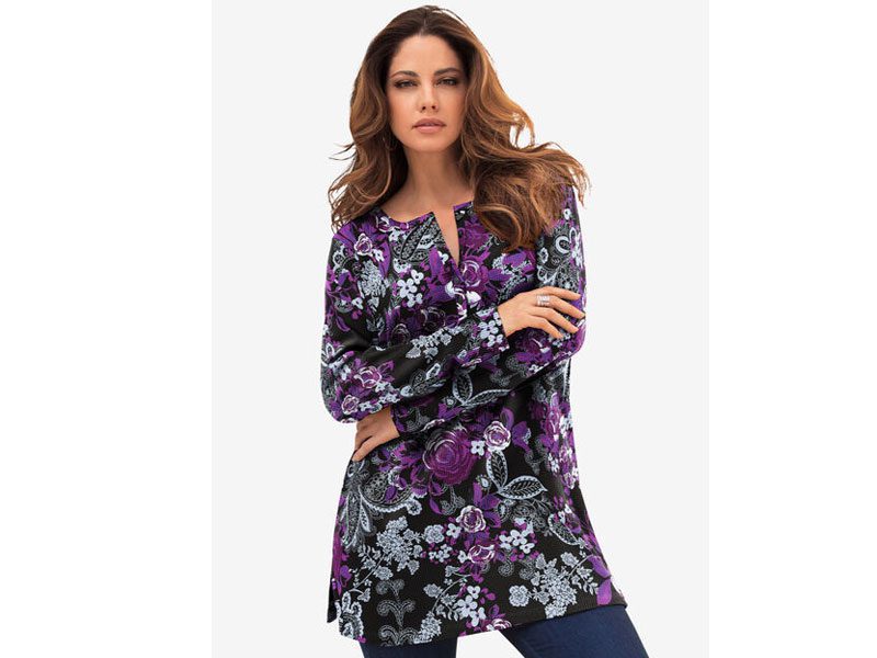 Paisley Roses Plus Size Women Henley Thermal Tunic PSW-5708