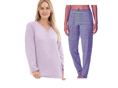 Soft Purple Stripe Long Sleeve Graphic Tee PJ Set PSW-7123