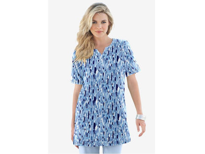 Pale Blue Brushstroke Print Notch-Neck Soft Knit Tunic PSW-6901