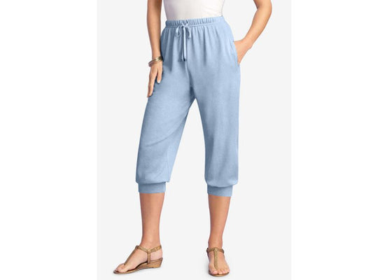 Pale Blue Drawstring Soft Knit Capri Pant PSW-6703