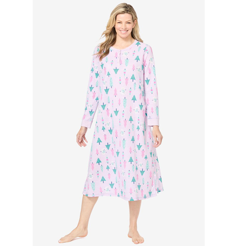 Pale Lilac Trees Thermal Henley Nightgown PSW-8626