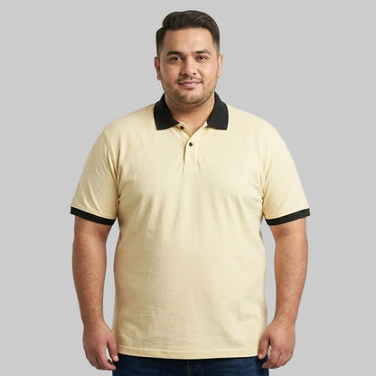 Pale Yellow Contrast B Grade Polo Shirt with Black Trim in Jersey Cotton