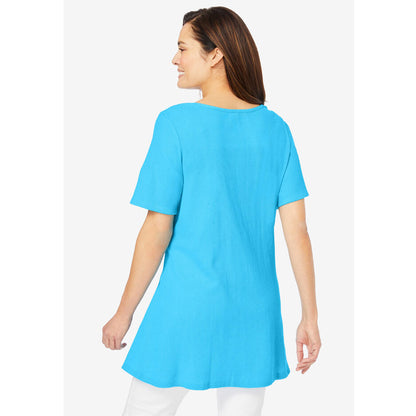 Paradise Blue Blooming Embroidery Thermal Tunic PSW-8267