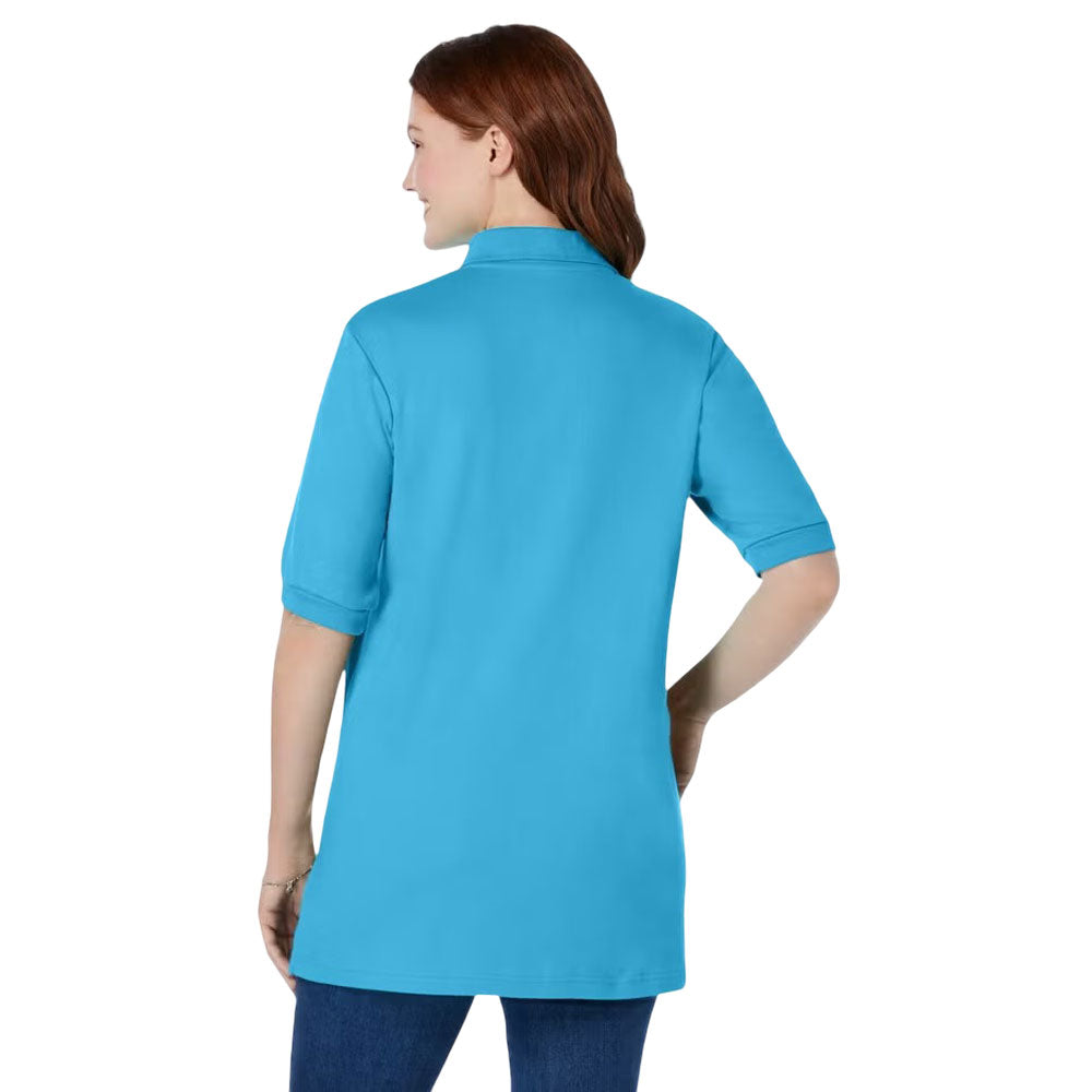 Paradise blue women’s elbow short-sleeve polo shirt with collar