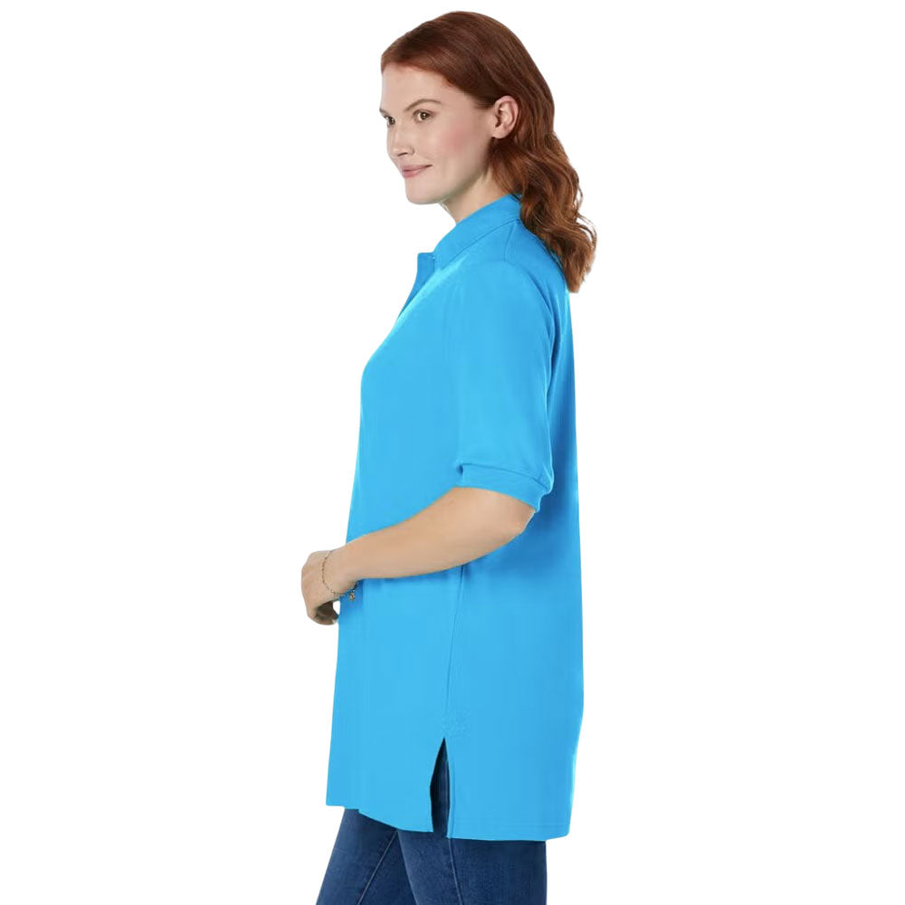 Paradise blue women’s elbow short-sleeve polo shirt with collar