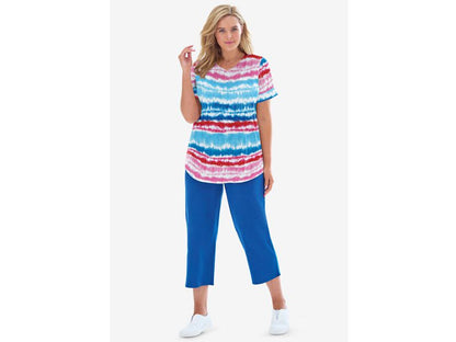 Paradise Blue Multi Tie-dye Stripe Two Piece V-Neck Tunic & Capri Set PSW-7440