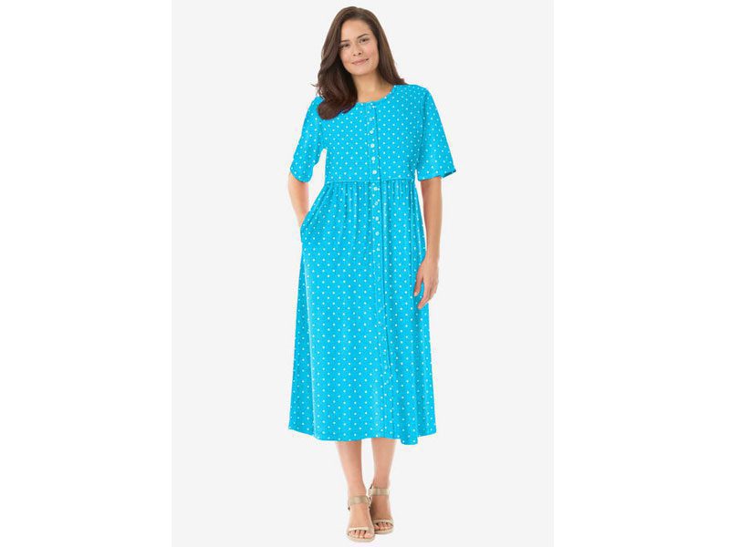 Paradise Blue Polka Dot Button Front Essential Dress PSW-7407