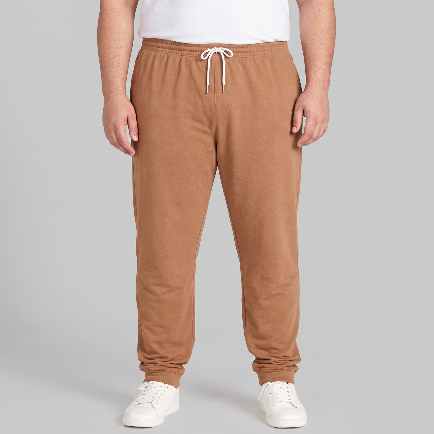 Peach Brown Plus-Size Terry Joggers PSM-8634