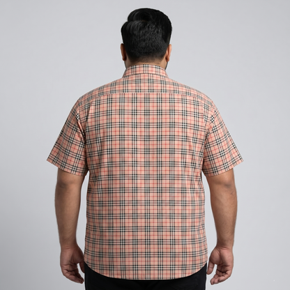 Peach Windowpane Half Sleeve Casual Shirt PSM-11184
