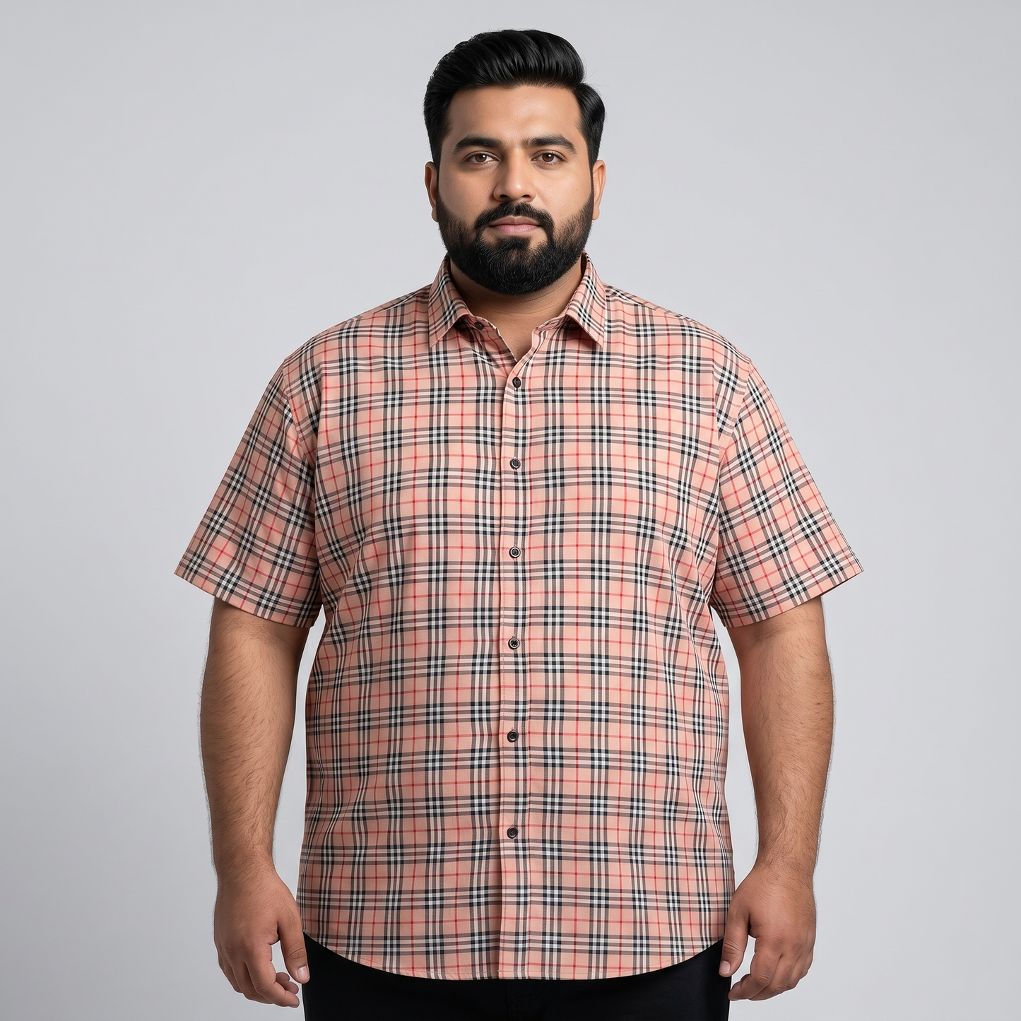 Peach Windowpane Half Sleeve Casual Shirt PSM-11184