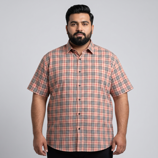Peach Windowpane Half Sleeve Casual Shirt PSM-11184