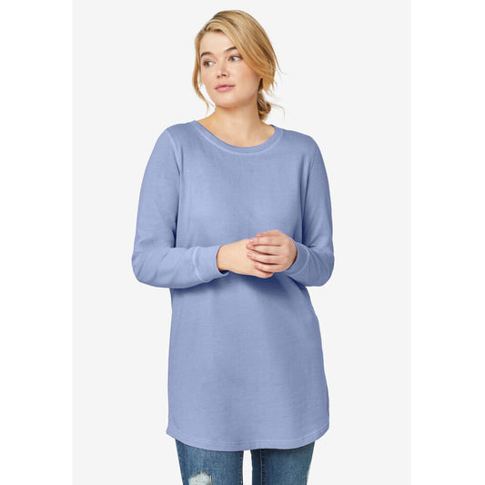 Periwinkle Mist Sweatshirt Tunic with Shirttail Hem PSW-8674