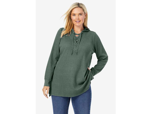 Pine Washed Thermal Lace-Up Hooded Sweatshirt PSW-7275