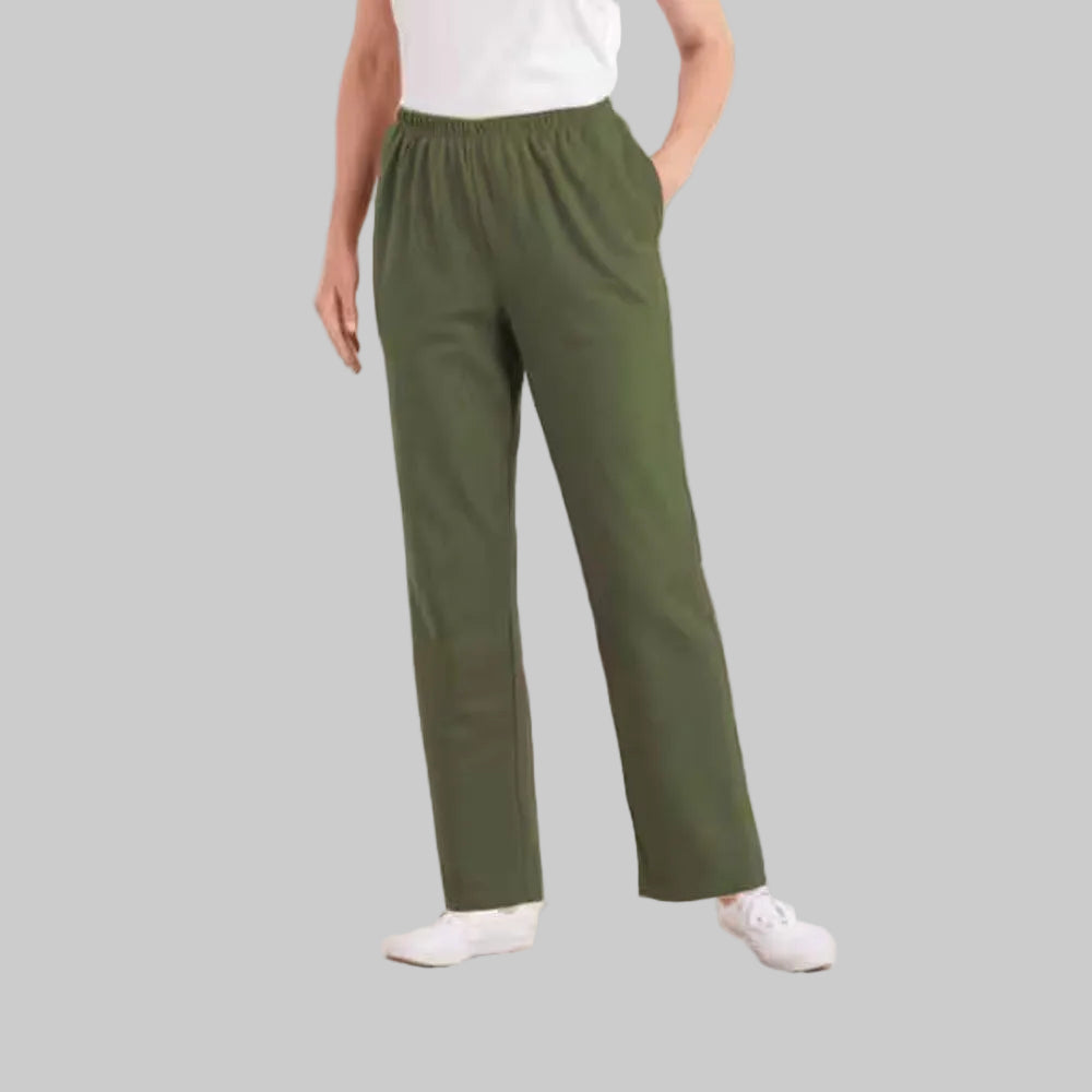 Pine green plus size women’s casual fleece pants with a comfortable relaxed fit