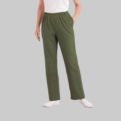 Pine green plus size women’s casual fleece pants with a comfortable relaxed fit