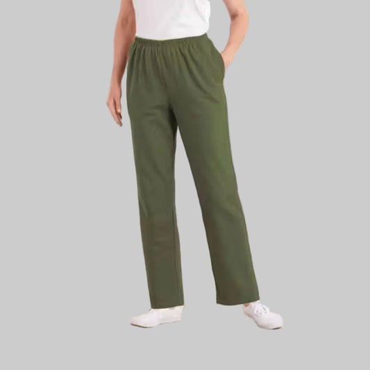 Pine green plus size women’s casual fleece pants with a comfortable relaxed fit